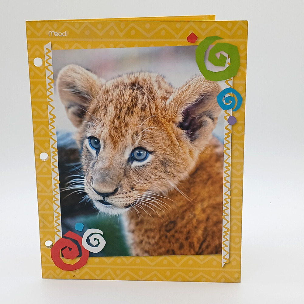Mead 2012 Baby Lion Retro Folder 3 Ring Binder School 12" x 9 3/8" Yellow